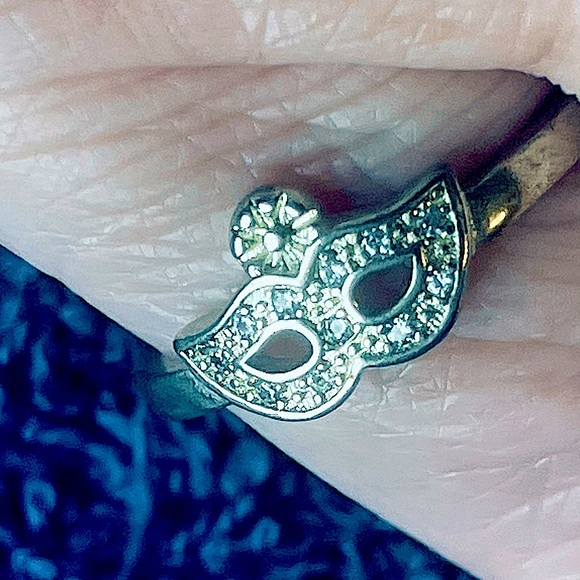 crystal masquerade set sterling silver ring size 8 1/2 & mask necklace vtg - Picture 2 of 4